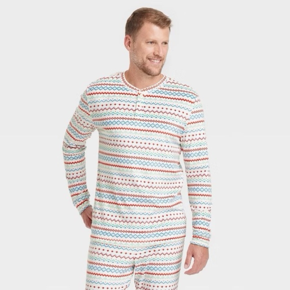 Men's Fair Isle Print Snuggly Soft Holiday Pajama Shirt nwt